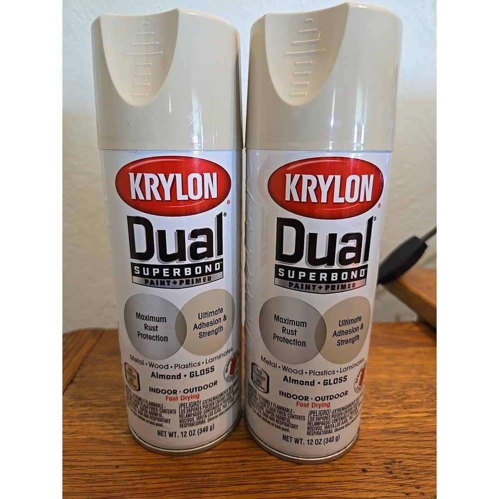 Lot Of 2 Krylon Dual Superbond Paint Primer 12 Oz. Spray Can 8802 Gloss Almond